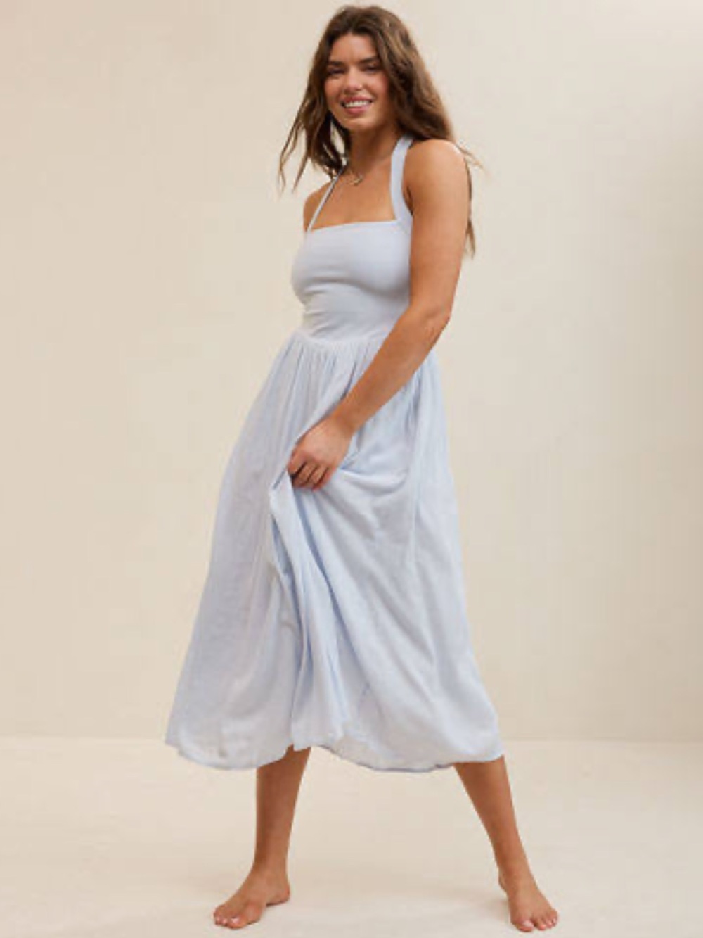 aerie Light Blue Maxi Dress with Pleated Skirt